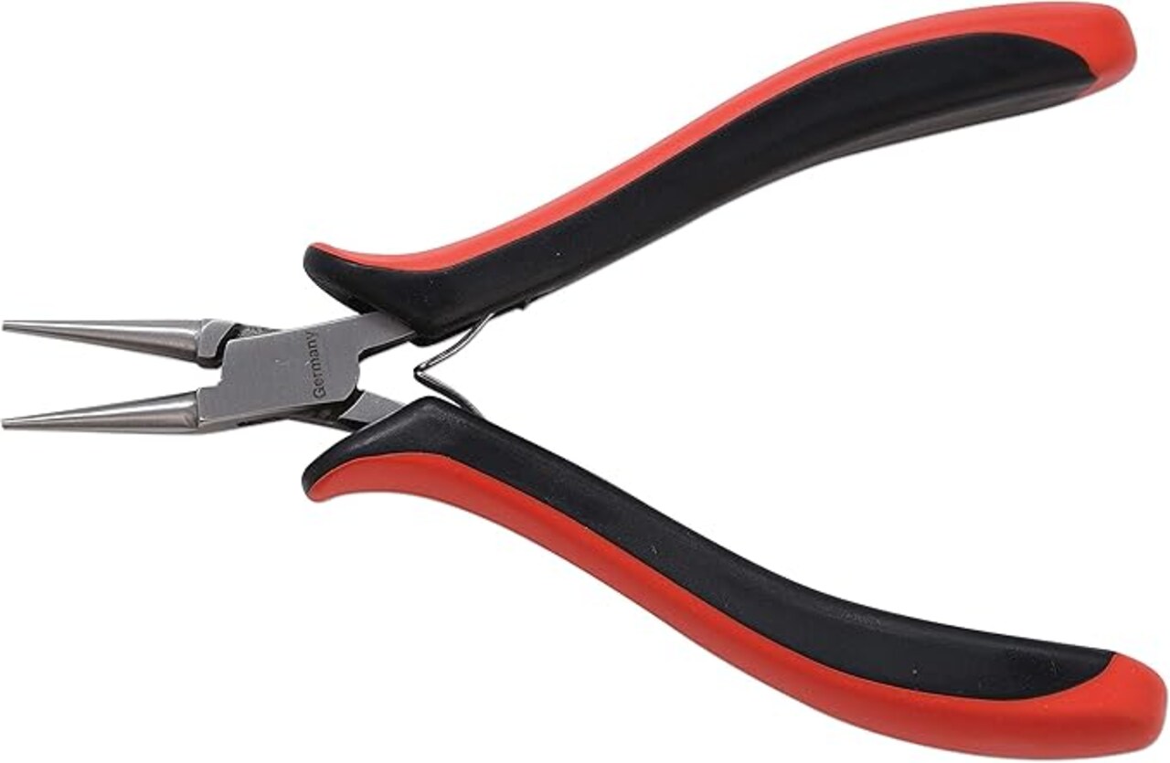 The Beadsmith Platinum Series German Chain Nose Pliers, with Polished Steel Head, red and Black Ergonomic Comfort Grip Handle with Double-Leaf Spring, Tool for Jewelry Making